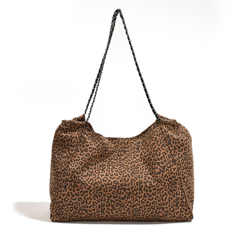 Large Capacity Leopard Shoulder Bags 2025 Luxury Chian Nylon Tote Bags Fashion Commuter Travel Purse Handbags