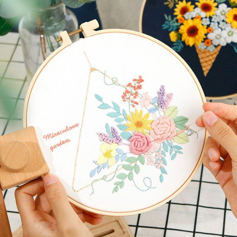 Beginner's Hand Embroidery Kit: Create Su Embroidery, Punch Needle, Ribbon Embroidery, and Cross-Stitch Items.