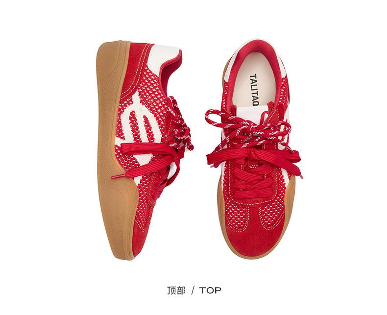 

Чжао Чжаои Красные Немецкие Тренировочные Кроссовки Женские 2025 Весна Новые Универсальные Платформа Вышитые Папины Кроссовки Повседневные Спортивные Кеды 40 красный