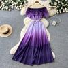New Women's Summer Sleeveless Print Dress Pearl One-Neck High Waist A-Dress Commuter High Street Style