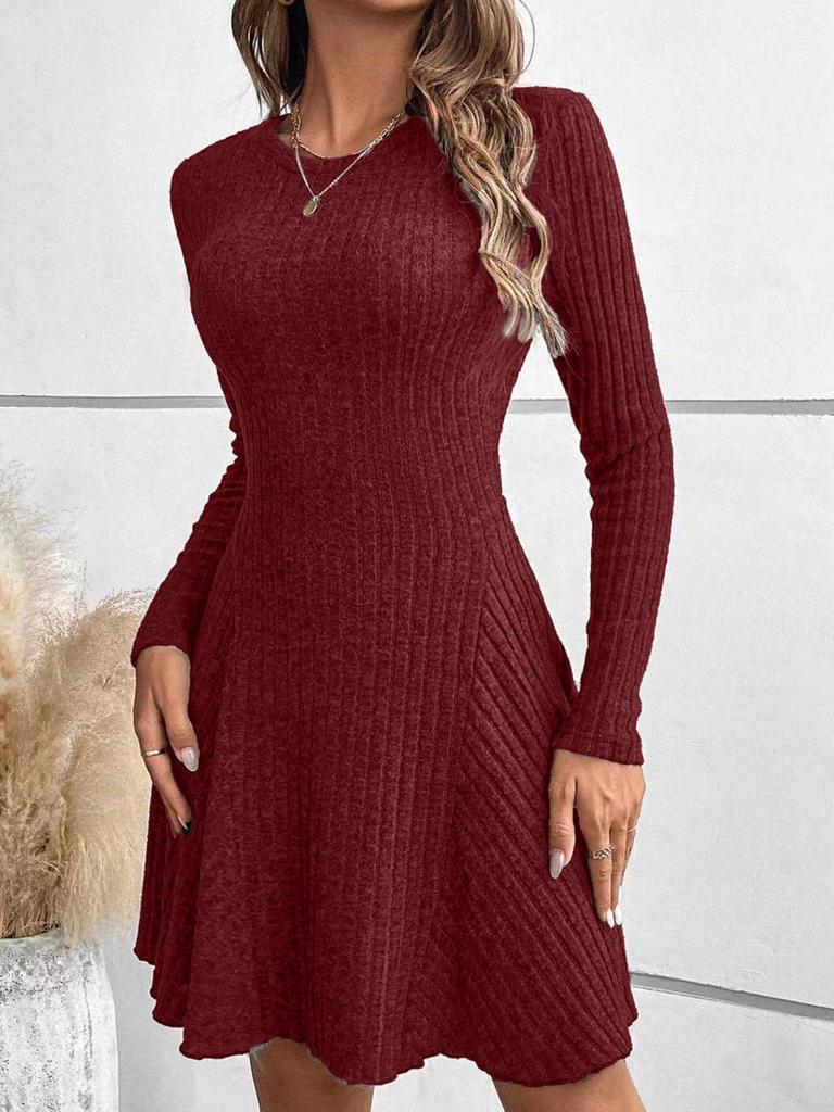 2026 Bohemian Irregular Ribbed Solid Color Dress for Women, Autumn/Winter Collection