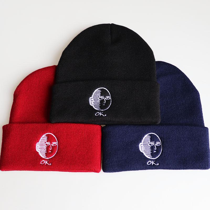 Cartoon animation ONE PUNCH MAN Embroidered Knit Hat Autumn Winter Ski Hat Pullover Hat Woolen Hat