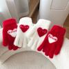 Plush Warm Gloves Love Heart Full Finger Mittens Warm Women Gloves  Women