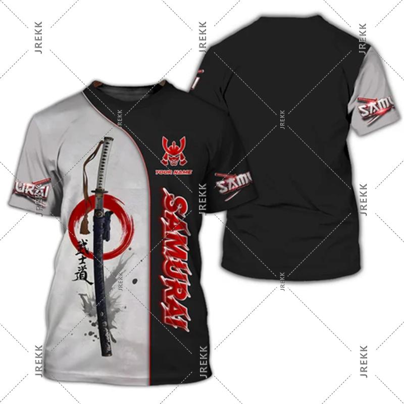 Japanese Samurai Armor Mask Print T-shirt For Men Harajuku Street Custom Name T Shirts