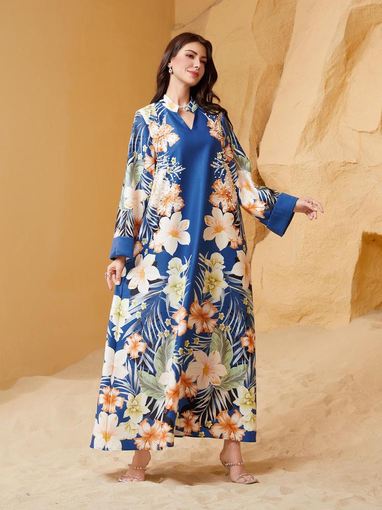 SW0910 Middle Eastern Inspired Muslim Women's Printed Abaya Dress