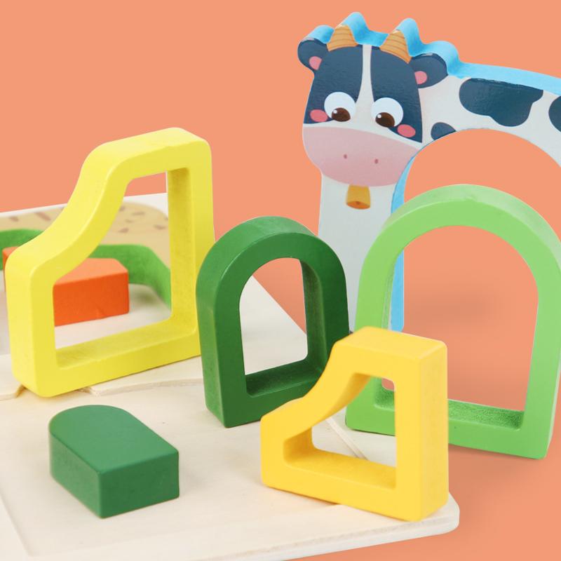Montessori Animal Jigsaw Puzzle Hand Grasping Nesting Board Wooden Shape Sorting Puzzle Sensory Toys Learning Educational Toys