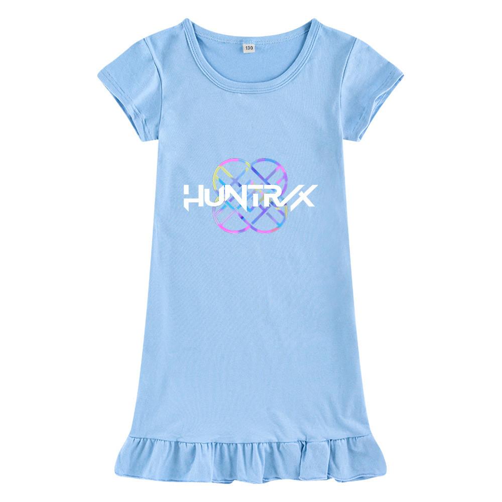 M1195 Kids Girls Kpop Rumi Zoey Mira Print Short Sleeves Ruffle Dress