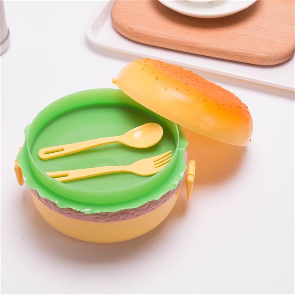 Burger Lunch Box Double Cute Burger Lunch Box Microwave School Meal Lunch Box Fork Tableware Set