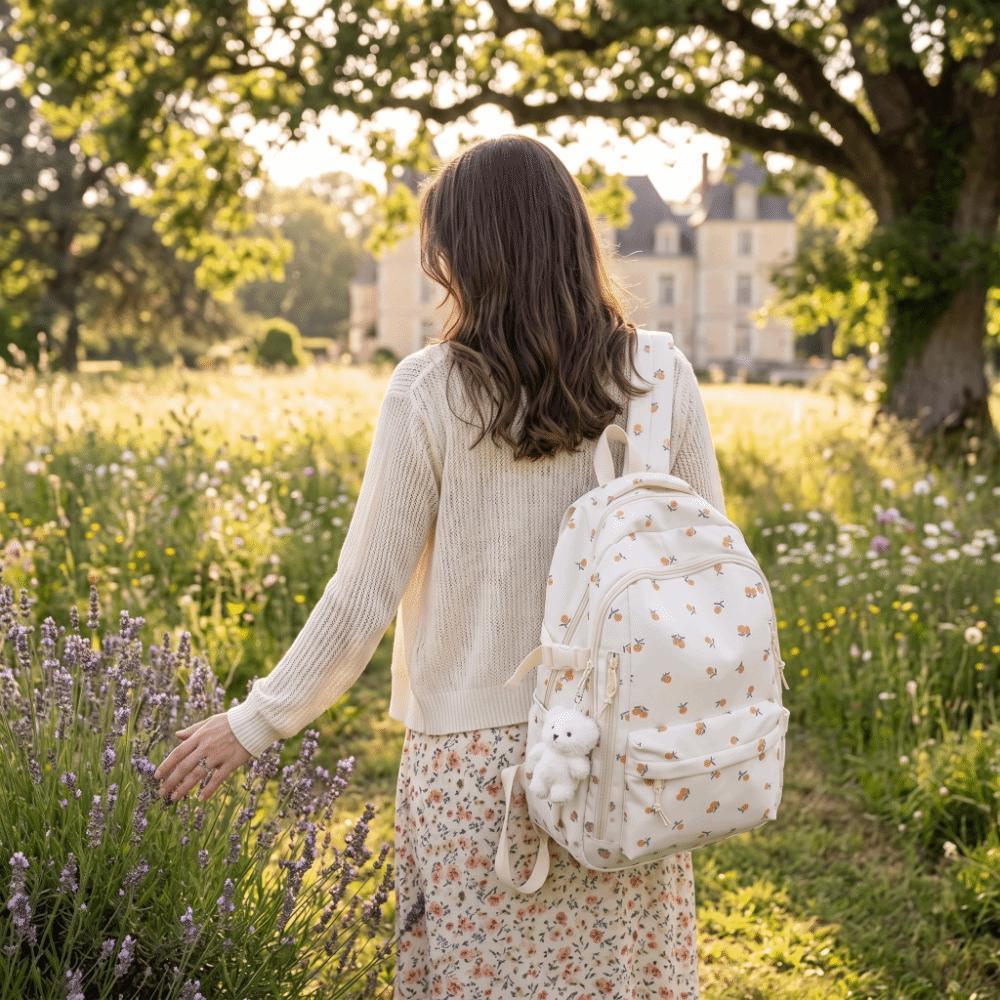 Großes Fassungsvermögen Schleifenmuster Schultasche Mehrere Fächer Rucksack Blumenmuster Rucksack Reise