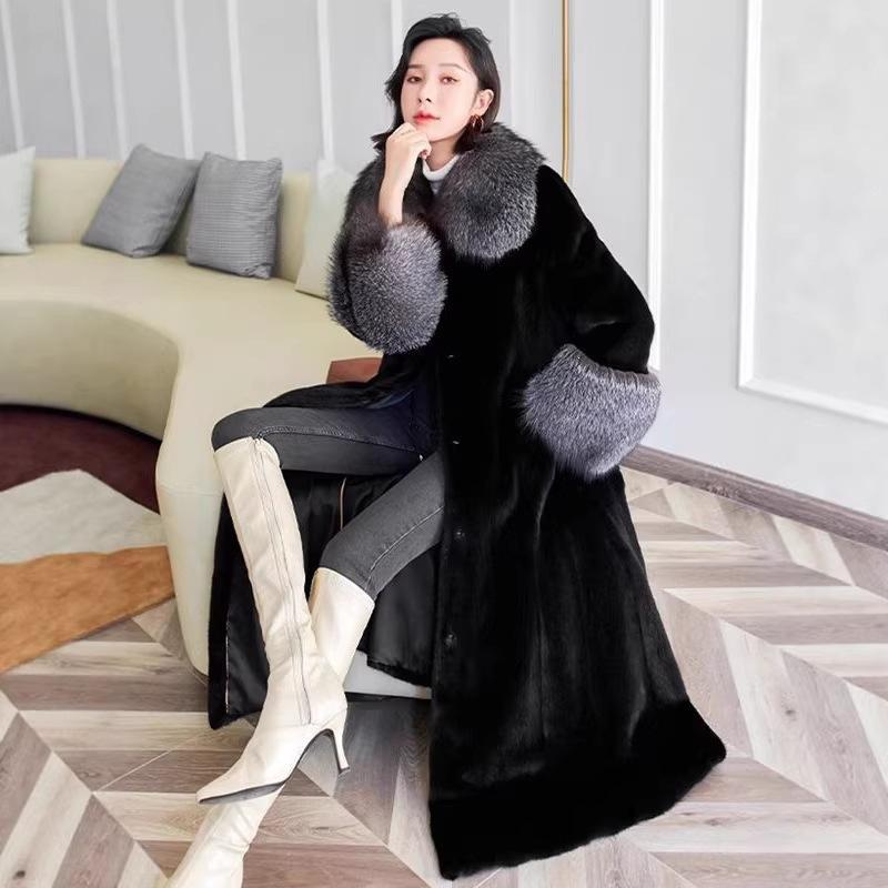 Europe and the United States popular high-end thickened long imitation mink coat light luxury lady style extended fur coat women