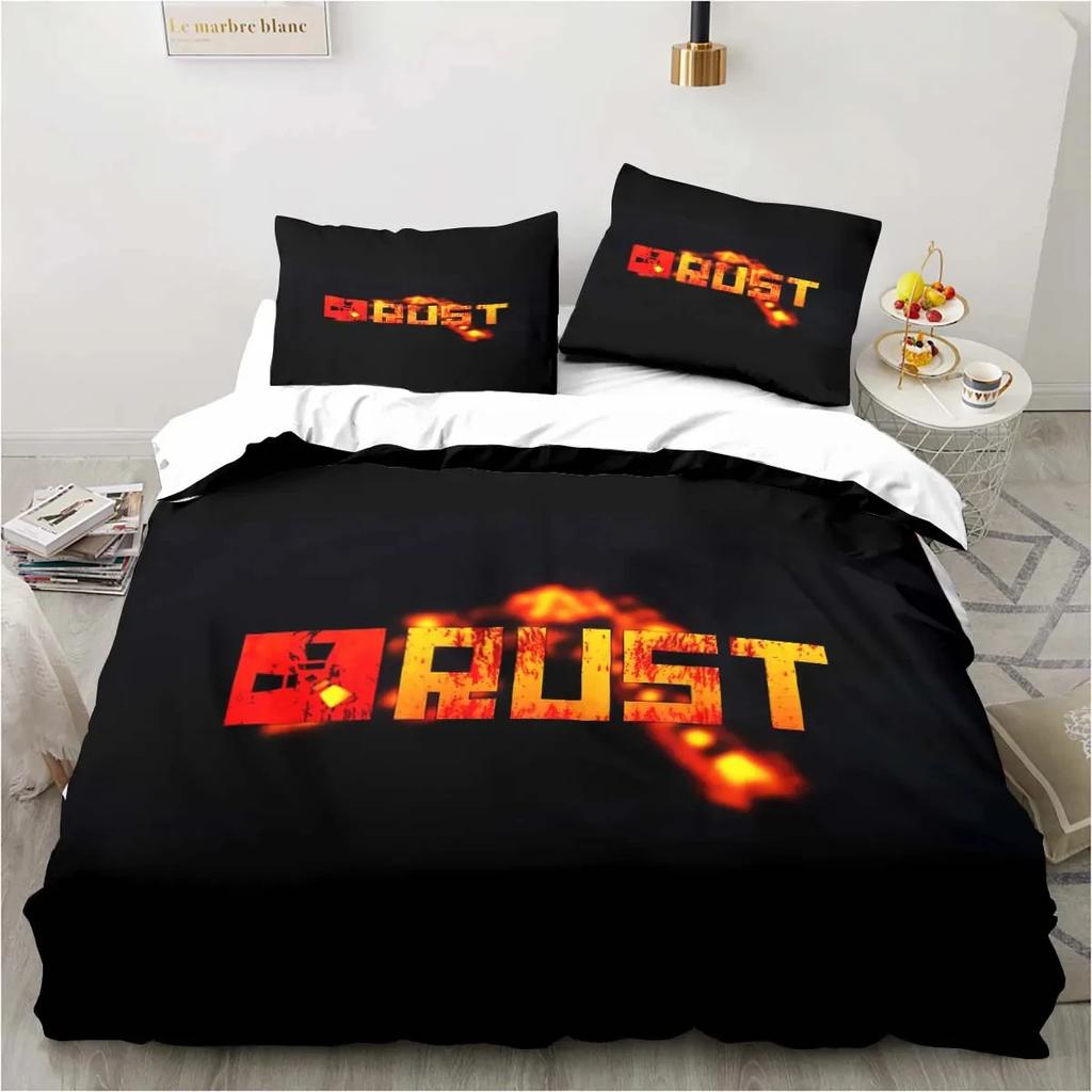 3D Print Rust Game Logo Bedding Set,Duvet Cover Comforter Bed Set Quilt Cover Pillowcase,King Queen Twin Size Boys Girls Adults