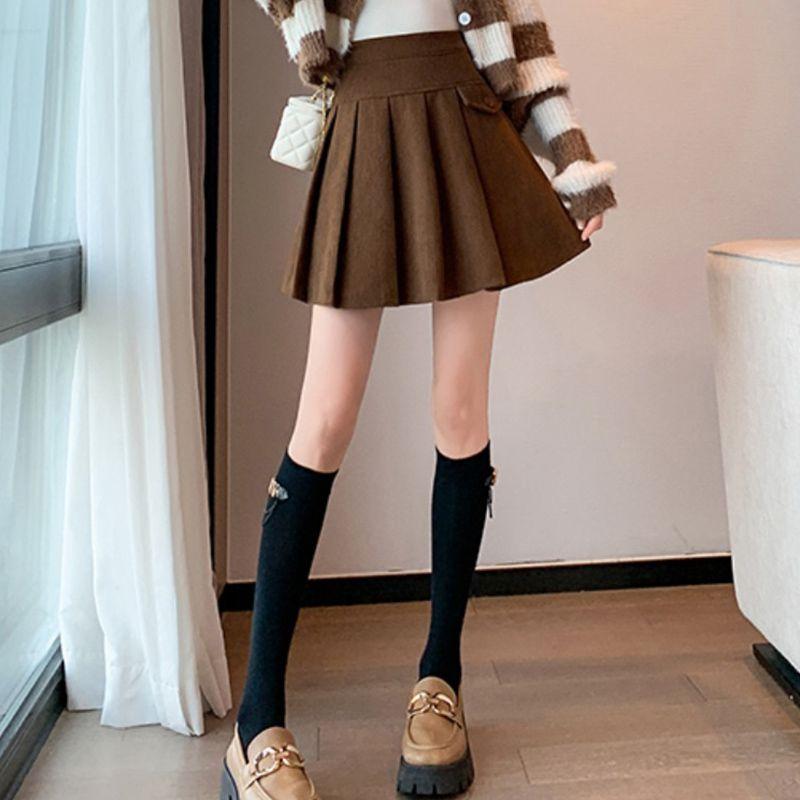 Women's Fall Fashion High Waist Pleated Skirt Corduroy Short Skirt