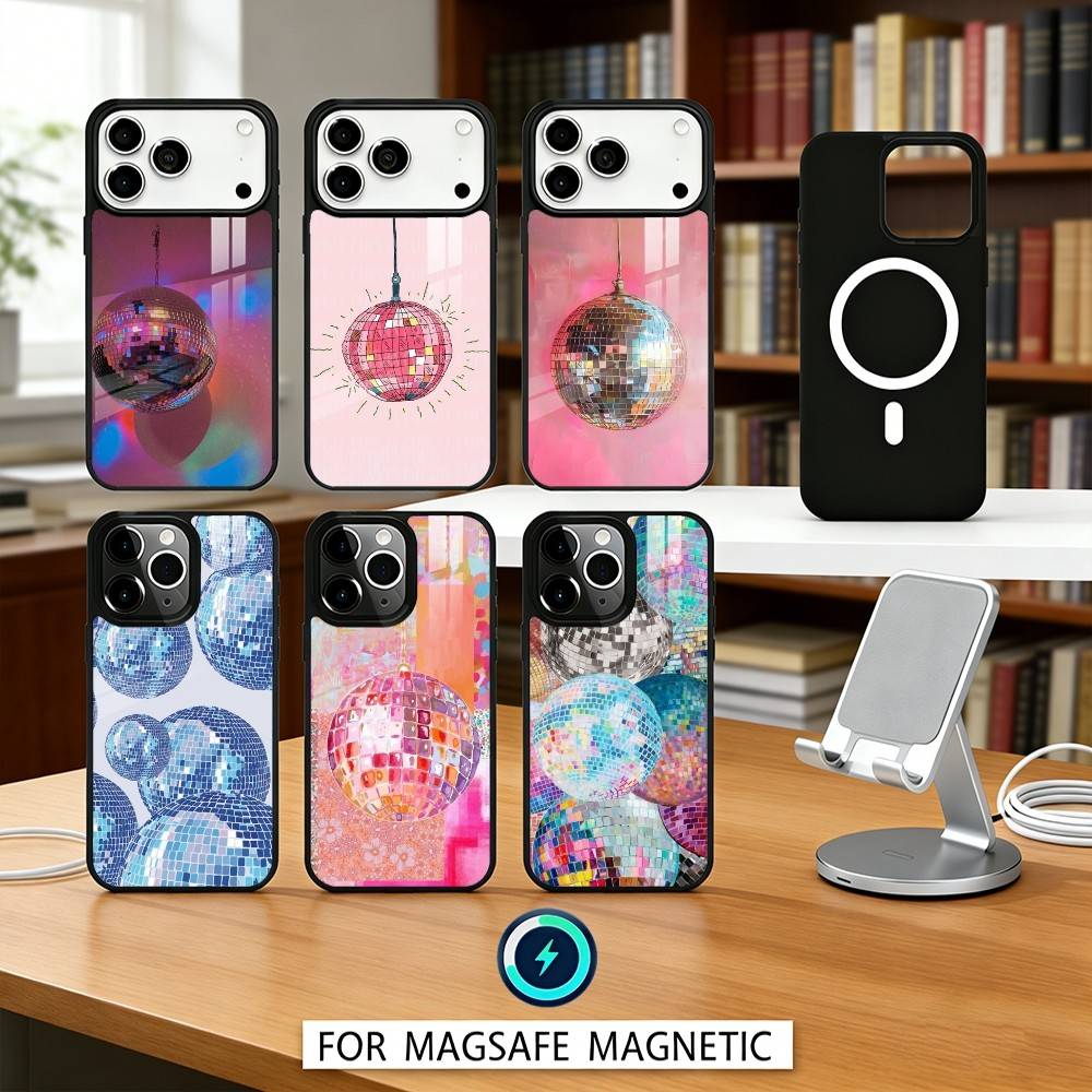 D-Disco Ball Art Phone Case For iPhone17,16,15,14,13,12,Pro,Max,Magnetic For Magsafe Wireless Charging