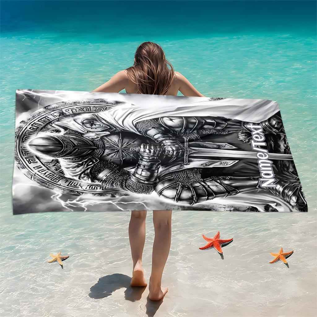 Custom Knight Beach Towel Personalized Name Medieval Armor Microfiber Bath Towels Soft Quick Dry Swimming Pool Lounger