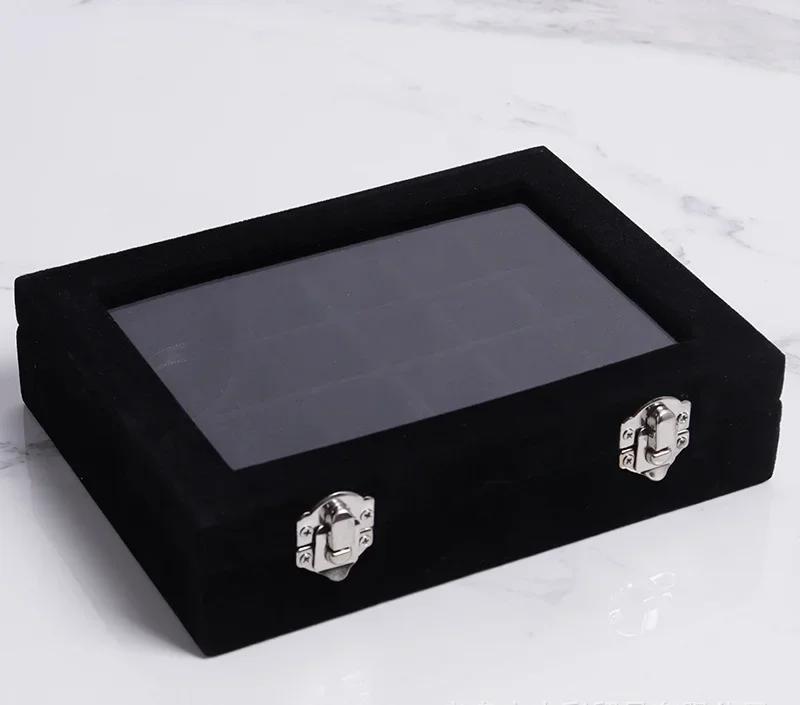24 Grid Jewelry Storage Box Portable Velvet Ring Jewelry Display Box Tray Cosmetics Storage Box