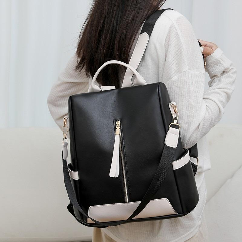 Female Backpacks with PU Zippers Casual Bags High Capacity Basic Style Trend Contrasting Colors New Fashion