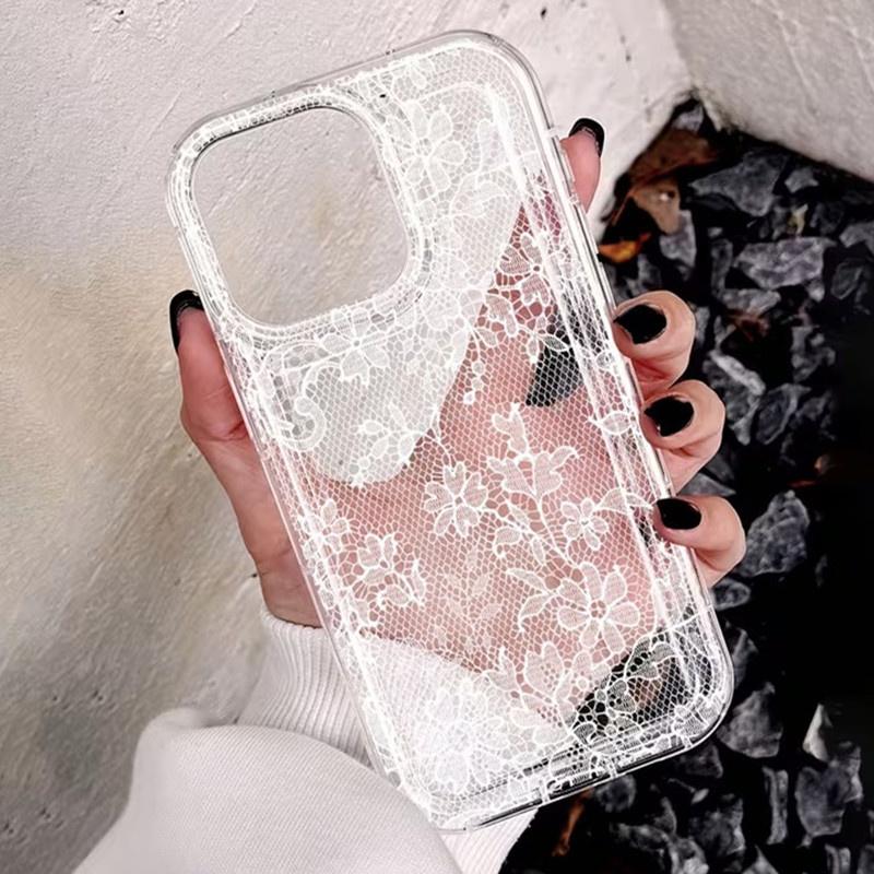 Elegant Romantic White Lace Pattern Phone Case for Xiaomi Redmi 12C 10 10C 9 9A 9C 9T K40 Note 13 12 11 Pro Plus 4G 5G Clear