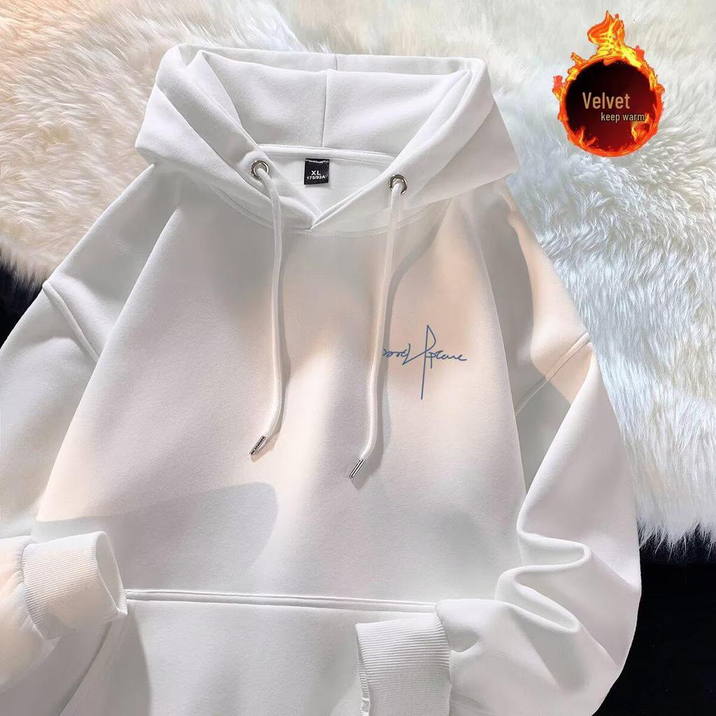 Men's Trendy Hong Kong Style Fleece-Lined Hooded Jacket - Autumn/Winter Fashion