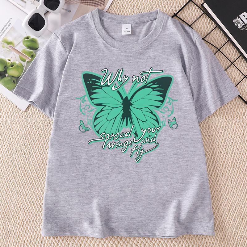 Funny Butterfly Tshirt Casual Short Sleeve Cotton Printed TShirt Unisex Casual Crew Neck Short Sleeve T Shirt Streetwear