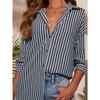 Women's Casual Loose Vertical Striped Long Sleeve Shirt, Fashion European American Style Holiday Blouse Top