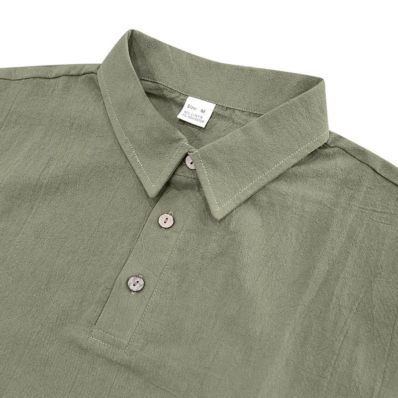 Men's Summer Sporty Cotton Linen Two-Piece Set: Breathable Short Sleeve Polo Shirt & Lapel Shorts