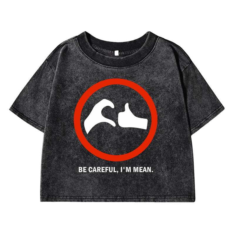 

Осторожно Я Злой Принт Женская Укороченная Футболка для Стирки Ретро Топы Модная Футболка Потертости Круглый Вырез Одежда XL