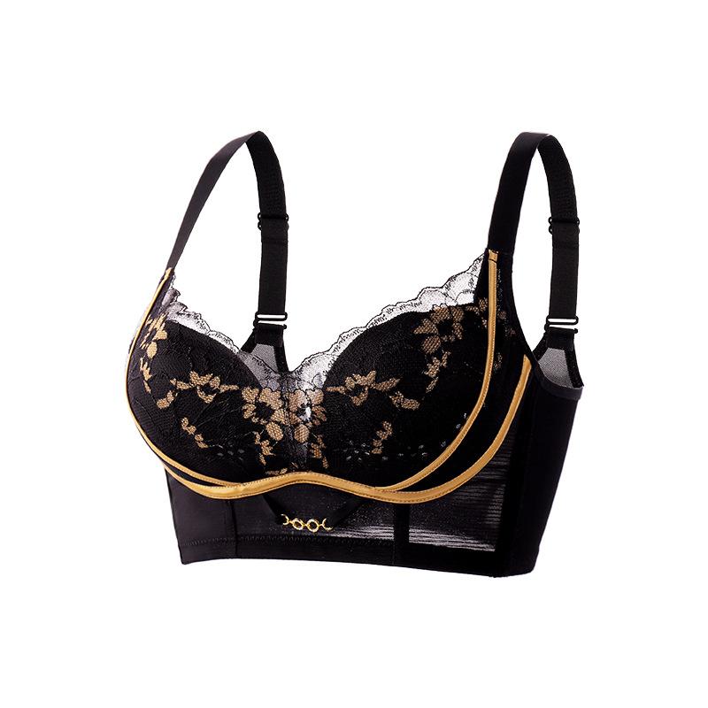 

New spring and summer ultra-thin underwear women s breathable big breasts are small, anti-sagging, sub-breasts are collected, bra 40/90bc cup [hole cup thin 0.3cm] чорний