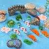 6pcs Fairy Tale Garden Micro Landscape Resin Crafts Mini Frog Statue Animal Model Lotus Leaf And Flower Home DIY Decoration