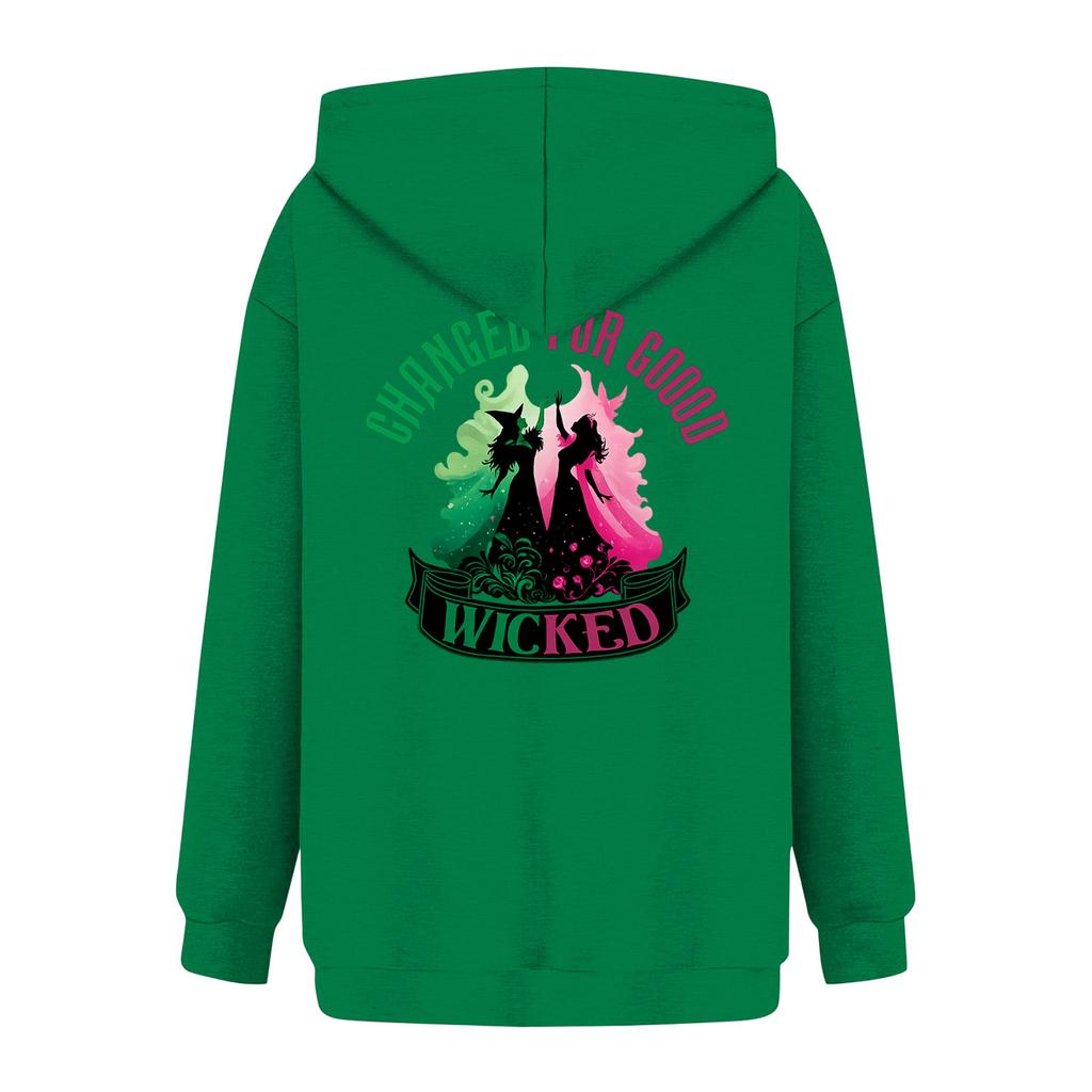 Women's Casual Long Sleeve Pullover Witch Print Hooded Sweatshirt