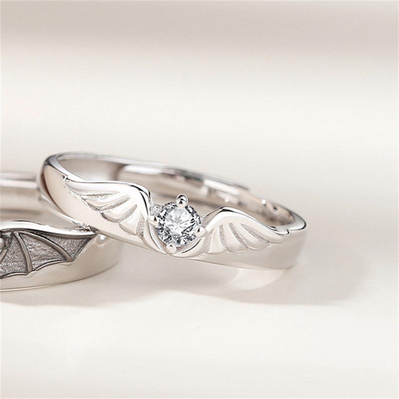 Yunjin, Angel and Devil Couple Ring, Male and Female Pair of Index Finger Ring, Niche Personality Wings Open Ring