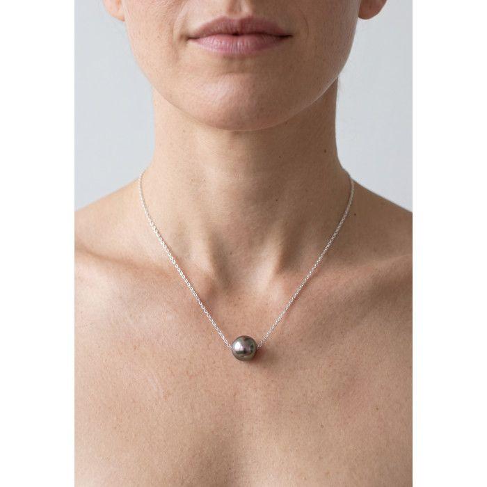 Collier - PEARLS &amp; COLORS - Perle de Tahiti 7-8 mm Ronde - Argent 925 - Perle noire - Long. 42 cm