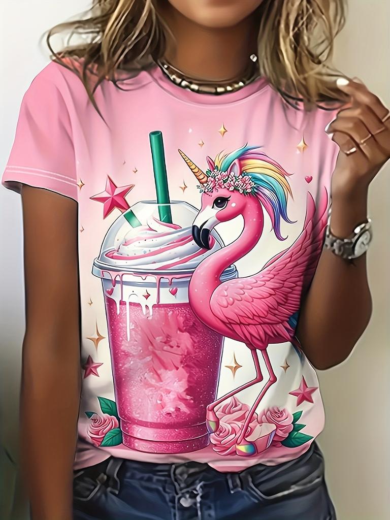 2026 Summer Round Neck Women's T-shirt Fashion 3D Hawaiian Parrot Bird Print Short Sleeve T-shirt Cartoon Casual Top