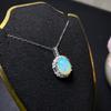 High Quality Gemstone Jewelry  Natural Opal 925 Sterling Silver Oval Cut Halo Opal Women's Pendant Necklace