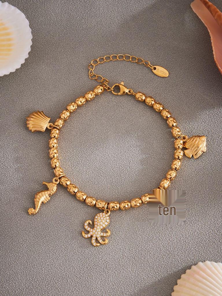 Qiong Yao Ocean DIY Beaded Bracelet Set: Starfish Shell 5A Zirconium Stainless Steel Ornament
