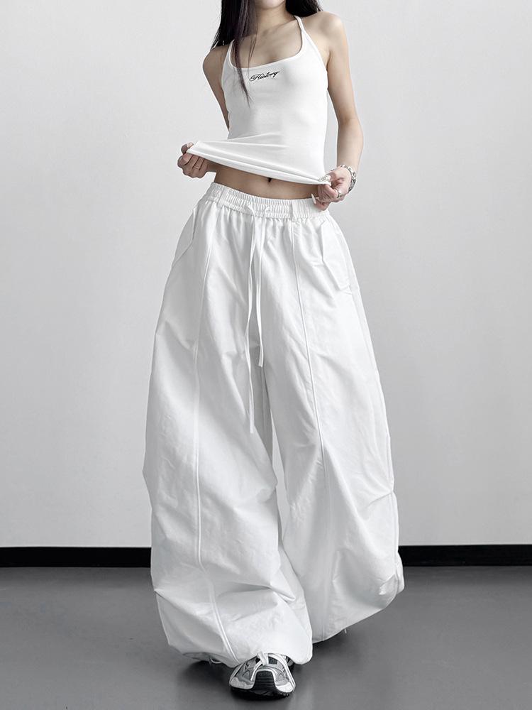 Women's High-Waisted Wide-Leg Korean Style Spring Pants - White, Slimming, Casual Student Outfit (2026)