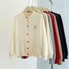 Autumn/Winter Core-Spun Yarn Knitted Cardigan with Embroidered Heart Buttons for Women