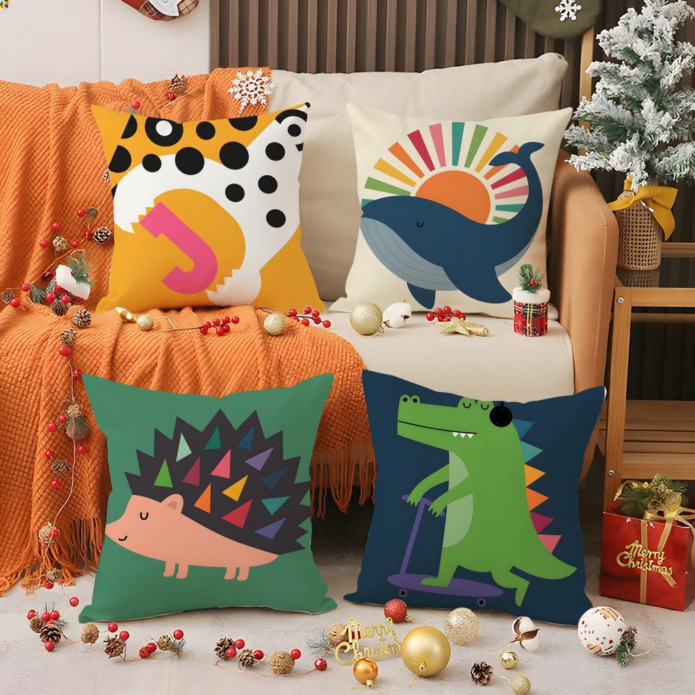 Cartoon Geometric Animal Pattern Pillow Case Printing Pillowcase Living Room Sofa Cushion Cover Bedroom Room Decor
