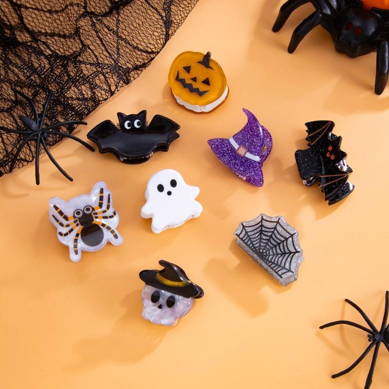 1PC Halloween Bat Pumpkin Spiders Hair Clip For Kids Party Costume Accessories Practical Acrylic Design Safe Hairpins