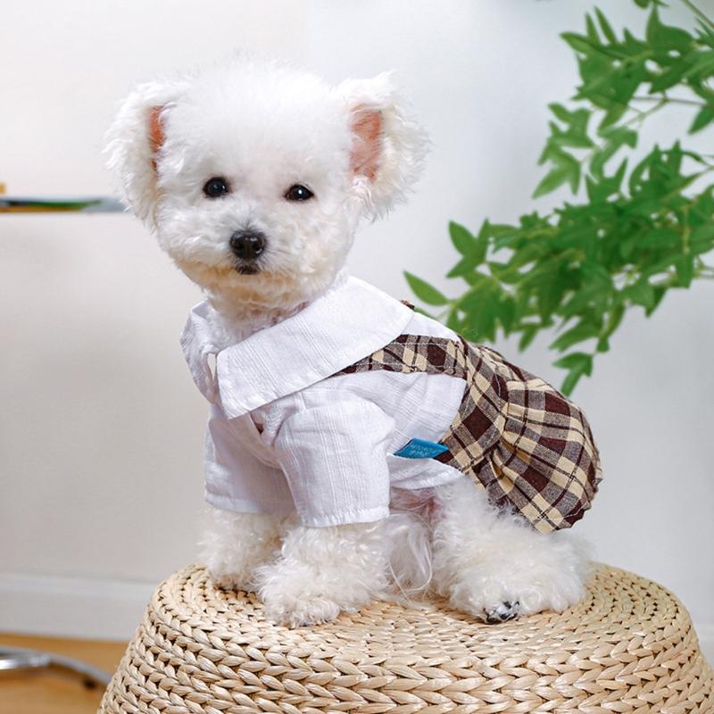 Pet Dog Shirtdress Tartan Dresses for Cat Elegant Dogs Dresses Puppy Clothes Cats Costume Four Season Party Clothing
