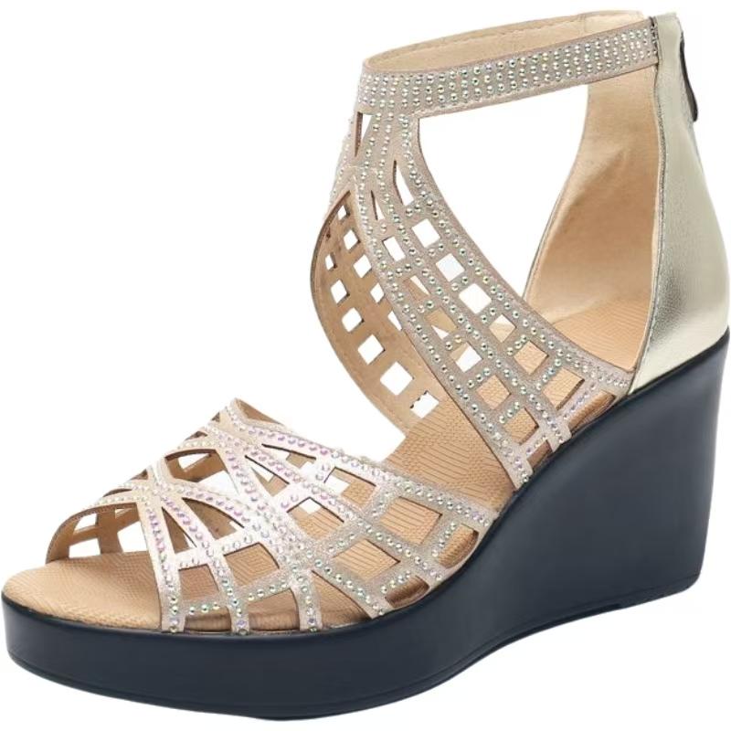 Sandali Zeppa Donna Estivi in Vera Pelle Traforati Suola Spessa Antiscivolo Copri Tacco Alto Zip Sandali con Tacco Alto e Punta Aperta