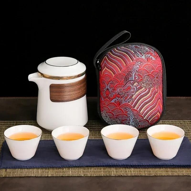 Portable Travel Tea Set Ceramic Tea Set Sharing Cup Teapot Simple Anti-scalding Mutton Fat Jade White Porcelain Kung Fu Tea Set