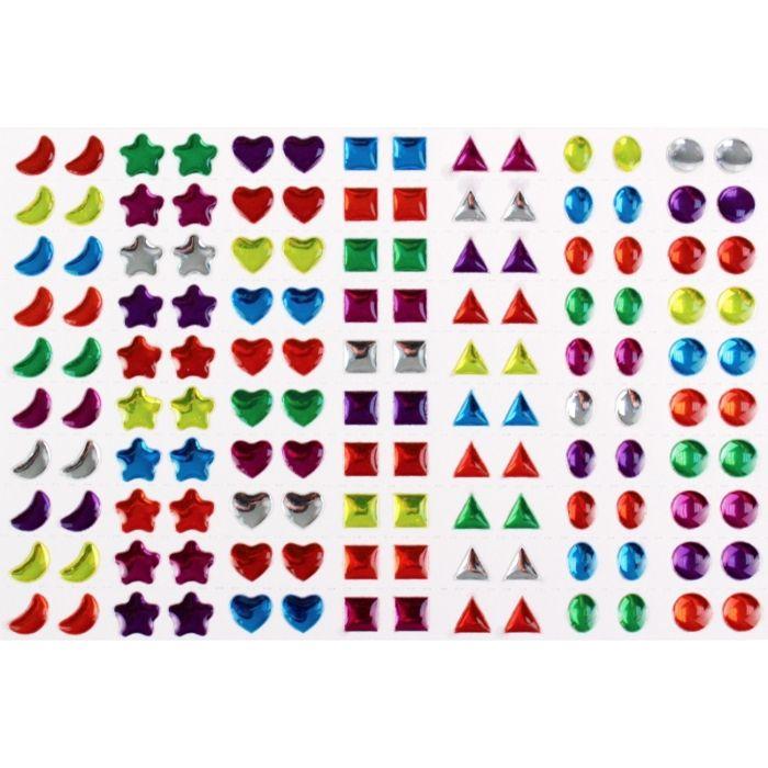 Stickers strass - CTOP - 8 mm - 140 pièces - Couleurs assorties - Formes variées