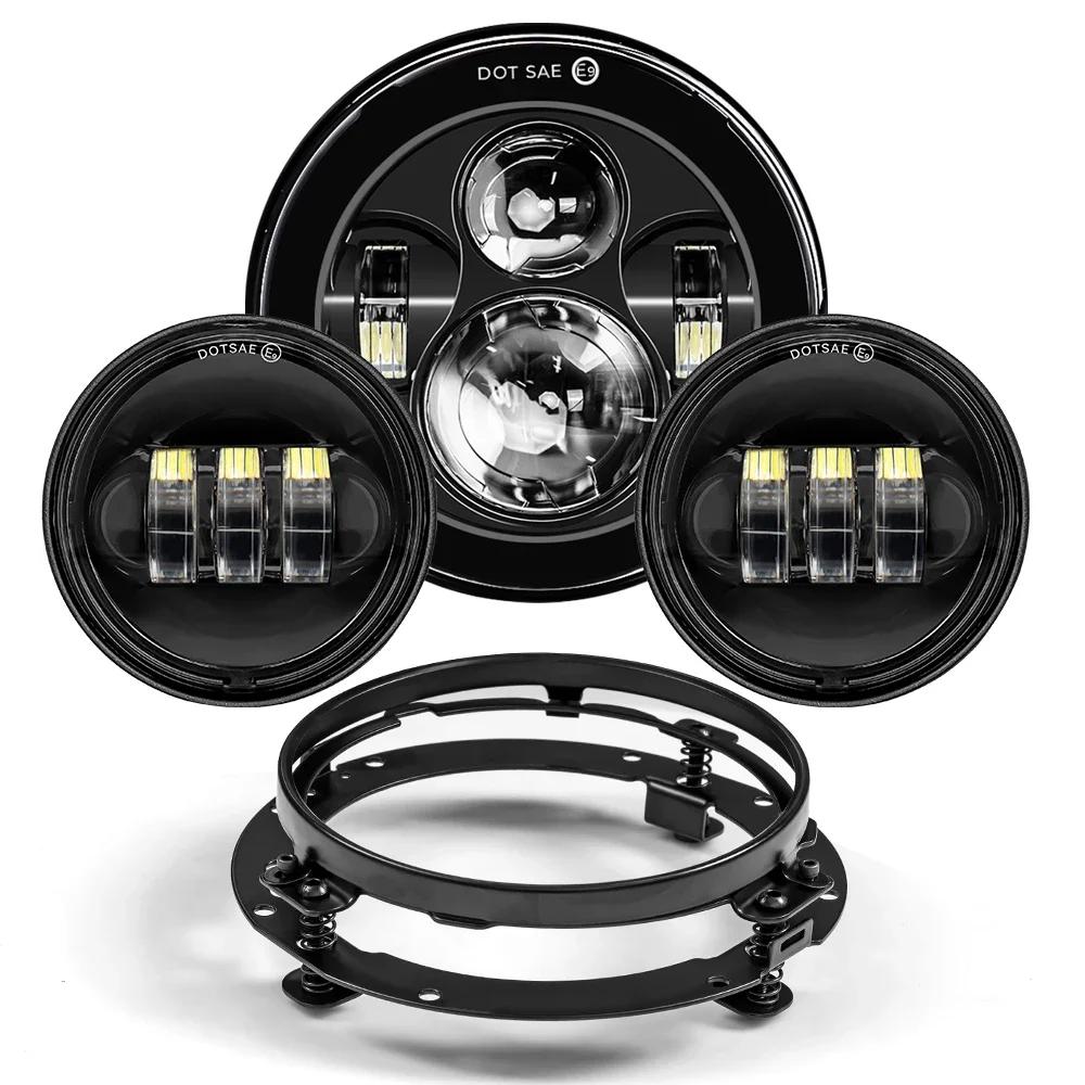 7inch LED Headlight +4.5inch Fog Lights 7"Bracket Mounting Ring Parts for Harley Touring Electra Glide Road King Street Glide