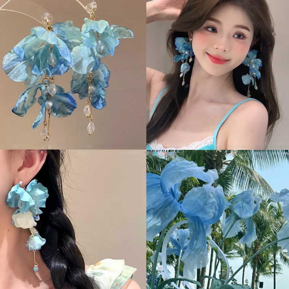 Imitation Pearl Long Tassel Earrings Sweet Temperament Dangle Earrings  Summer