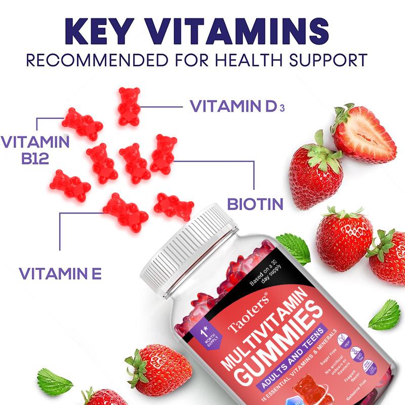 Multivitamin-Gummibärchen für Erwachsene & Teenager, 16 Essentielle Vitamine & Mineralstoffe, Vegan Glutenfrei Gentechnikfrei, 60 Gummibärchen