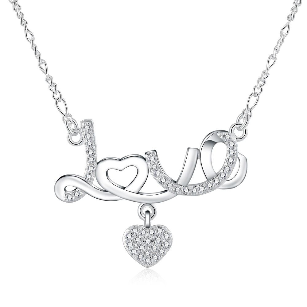 925 Sterling Silver AAA Zircon Heart-shaped Love Necklace Wedding Charm Jewelry