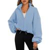 Women's Fleece Zip-Up Stand Collar Sports Jacket, Warm Thickened Outerwear for European American, Popular Casual Fashion Coat for Crossborder