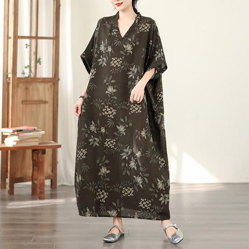 DIMANAF New 2026 Women Plus Size Spring Summer Beach Vintage Long Dress Floral Print Loose Oversize Maxi
