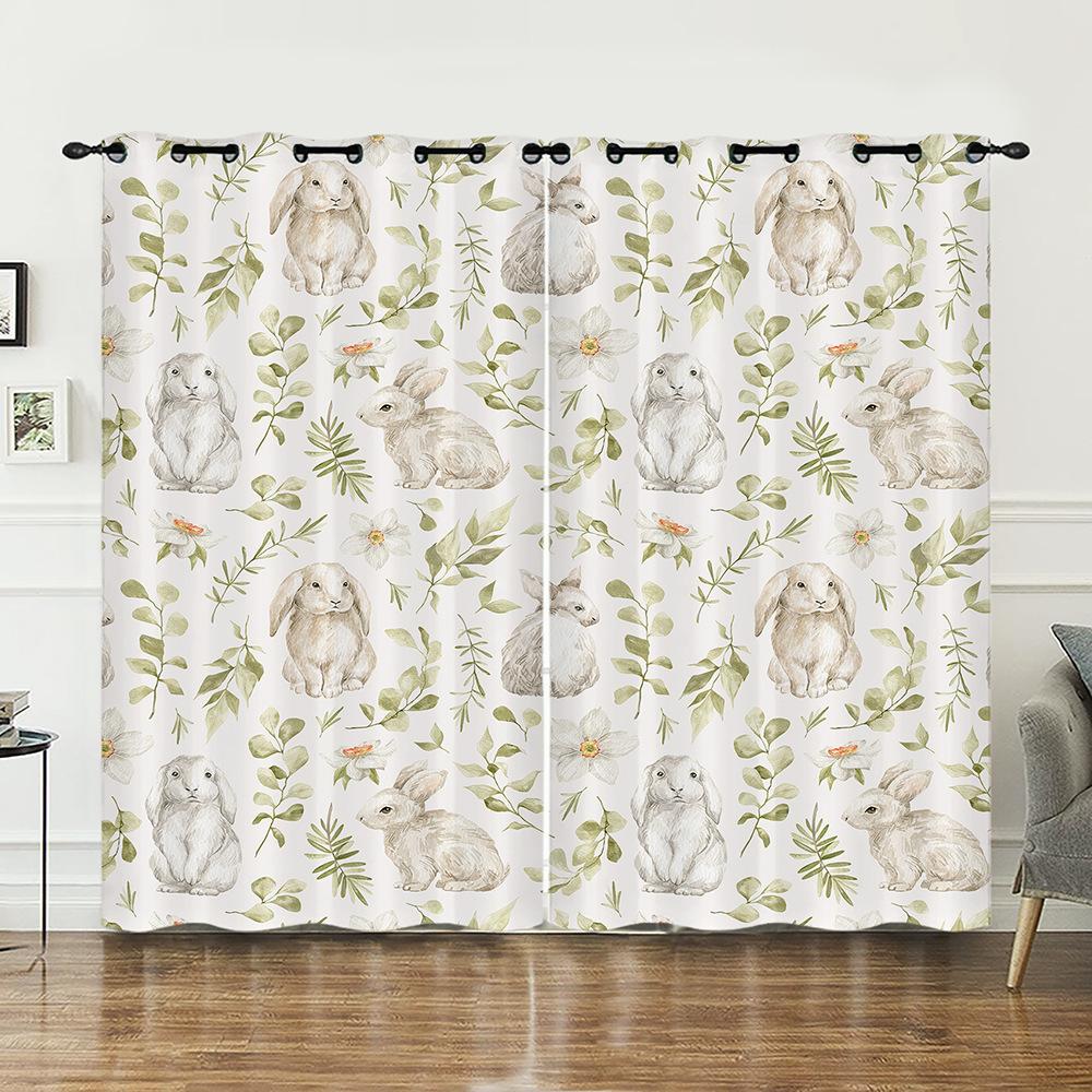 Curtain Rabbit Animal Illustration Curtain Digital Printing Blackout Curtain No Punching