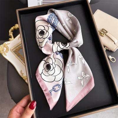 Headscarf Flower Women's Silk Scarf Square Scarf Printed Small Square Scarf Chain Shawl Neck Scarf Advanced Sunscreen New